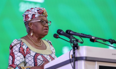 La directrice générale de l'Organisation mondiale du commerce (OMC), Ngozi Okonjo-Iweala, lors de la conférence ministérielle de l'OMC à Yaoundé, le 26 mars 2026 au Cameroun ( AFP / - )