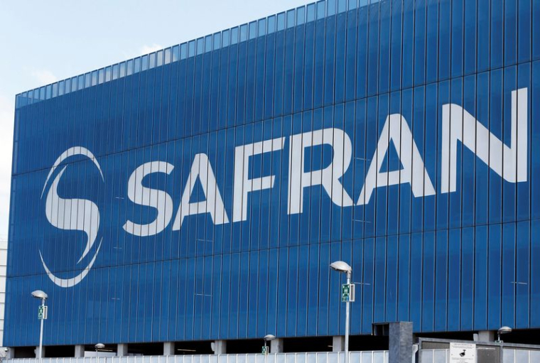 Le logo de l'usine Safran Aircraft Engines est visible sur le bâtiment du siège de la société à Blagnac, près de Toulouse