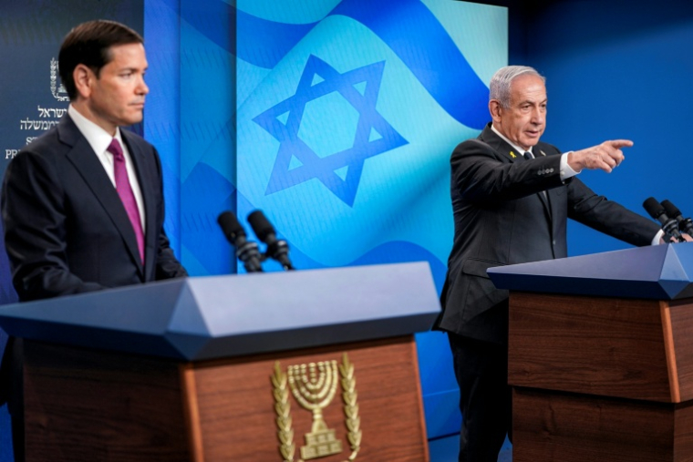 Marco Rubio (G) et Benjamin Netanyahu, le 15 septembre 2025 à Jérusalem ( POOL / Nathan Howard )