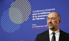Denys Chmyhal, Premier ministre ukrainien, lors de la conférence franco-ukrainienne pour la résilience et la reconstruction au ministère de l'Économie à Paris le 13 décembre 2022. ( POOL / LUDOVIC MARIN )