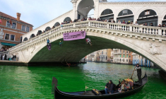 Le Grand canal de Venise, teint en vers par des écologistes italiens