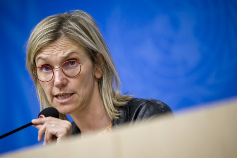 La ministre française de la Transition ecologique Agnès Pannier Runacher a demandé mercredi un "rééquilibrage" du texte du traité proposé pour juguler la pollution plastique dans le monde entier et critiqué unanimement à la tribune, le 13 aout 2025 ( AFP / Fabrice COFFRINI )