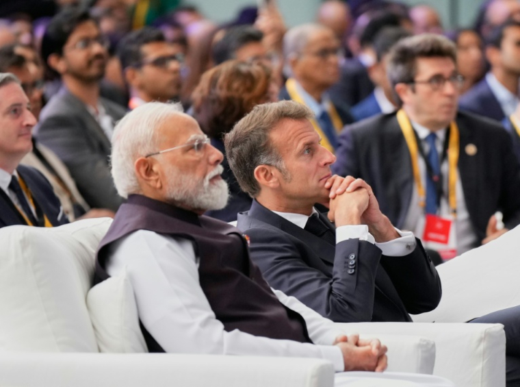 Le président Emmanuel Macron et le Premier ministre indien Narendra Modi lors du salon de l'innovation "Bharat Innovates" à Nice, le 14 juin 2026 dans les Alpes-Maritimes  ( POOL / Lewis JOLY )