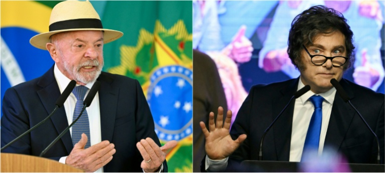 Cette combinaison de photos réalisée le 26 juillet 2026 montre le président brésilien Luiz Inácio Lula da Silva (g.) à Brasilia, le 22 juillet 2026, et le président argentin Javier Milei, à Buenos Aires, le 26 octobre  ( AFP / Evaristo Sa )