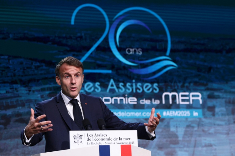 Le président de la République Emmanuel Macron aux Assises de l'économie de la mer à La Rochelle en Charente-Maritime, le 4 novembre 2025 ( POOL / Stephane Mahe )