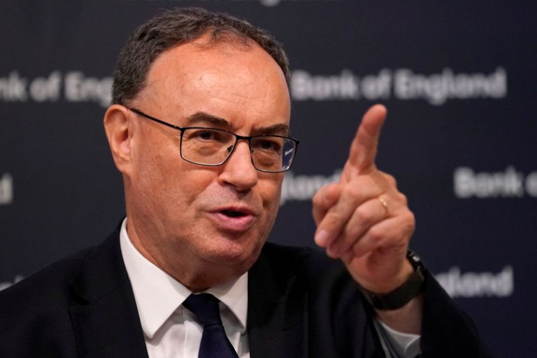Andrew Bailey, gouverneur de la Banque d'Angleterre, lors d'une conférence de presse à Londres