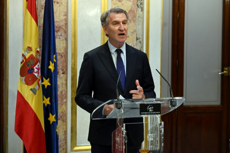 Le chef des conservateurs (PP) Alberto Núñez Feijóo, le 2 octobre à Madrid ( AFP / JAVIER SORIANO )