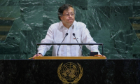 Le président colombien Gustavo Petro à la tribune des Nations Unies à New York, le 23 septembre 2025 ( AFP / Leonardo MUNOZ )