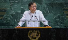 Le président colombien Gustavo Petro à la tribune des Nations Unies à New York, le 23 septembre 2025 ( AFP / Leonardo MUNOZ )