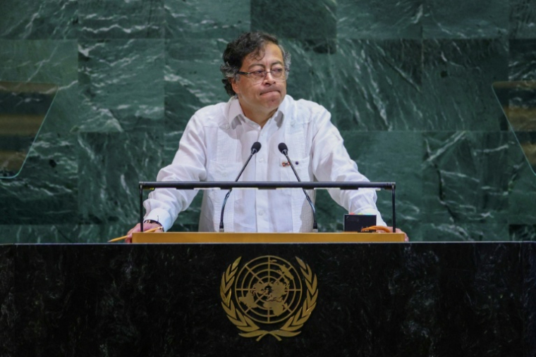 Le président colombien Gustavo Petro à la tribune des Nations Unies à New York, le 23 septembre 2025 ( AFP / Leonardo MUNOZ )