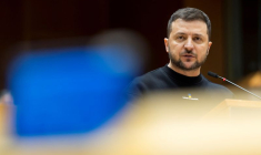 Le président ukrainien Volodymyr Zelenskiy lors d'un discours au Parlement européenà Bruxelles