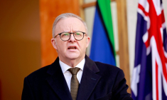 Le Premier ministre Anthony Albanese le 11 août 2025 lors de l'annonce de son intention de reconnaître l'Etat de Palestine ( AFP / Hilary Wardhaugh )