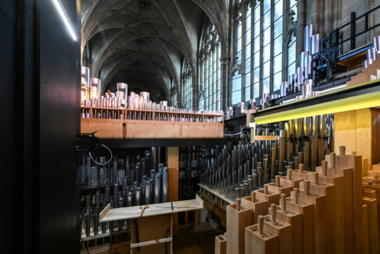 Les tuyaux du nouvel orgue de la cathédrale Saint-Guy à Prague, le 5 novembre 2025 en République tchèque ( AFP / Michal Cizek )