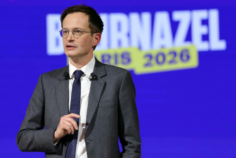 Pierre-Yves Bournazel, candidat Horizons et Renaissance à la mairie de Paris, lors d'un meeting de campagne à Paris, le 10 février 2026 ( AFP / Thomas SAMSON )