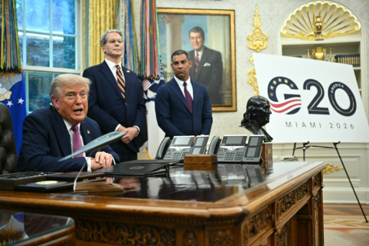 Donald Trump évoque le G20 en 2026 en Floride à la Maison Blanche, le 5 septembre 2025 ( AFP / Mandel NGAN )
