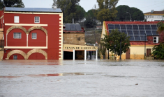 Une zone inondée dans le village de Las Pachecas à Jerez, lors de la dépression Leonardo, le 5 février 2026 dans le sud de l'Espagne ( AFP / CRISTINA QUICLER )