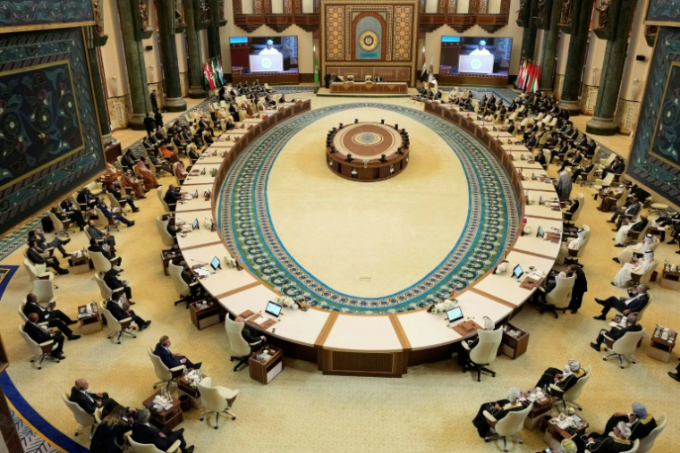 Des participants assistent à l'ouverture du 34e sommet de la Ligue arabe à Bagdad, le 17 mai 2025 en Irak ( POOL / Hadi Mizban )