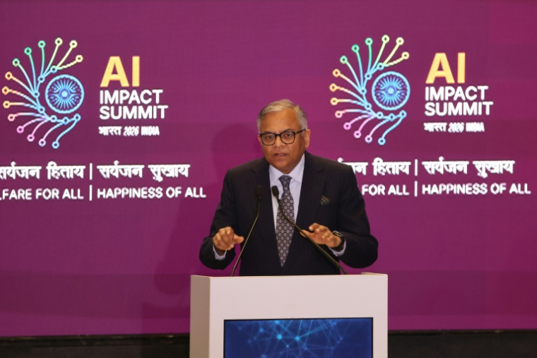 Le PDG du conglomérat indien Tata, Natarajan Chandrasekaran, à New Delhi le 19 février 2026, en Inde ( AFP / Ludovic MARIN )