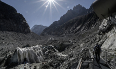Ce qu'il reste de la Mer de Glace dans le massif du Mont-Blanc, dans les Alpes françaises, le 23 septembre 2026 ( AFP / JEFF PACHOUD )