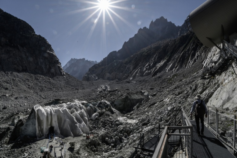 Ce qu'il reste de la Mer de Glace dans le massif du Mont-Blanc, dans les Alpes françaises, le 23 septembre 2026 ( AFP / JEFF PACHOUD )