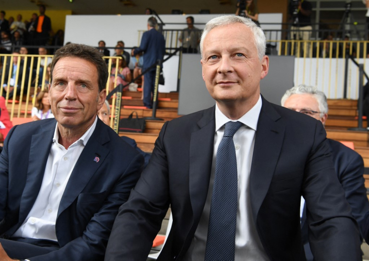 Geoffroy Roux de Bézieux et Bruno Le Maire à Paris, le 30 août 2022. ( AFP / ERIC PIERMONT )