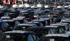 Stocks of new cars are parked in a lot, at Walon France automobile transport company in Hordain