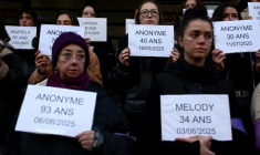 Des manifestantes contre les violences faites aux femmes, à Bordeaux, samedi 22 novembre 2025 ( AFP / ROMAIN PERROCHEAU )