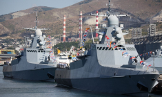 Des navires de guerre russes à Novorossiysk, en Russie, le 30 juillet 2023. ( AFP / STRINGER )