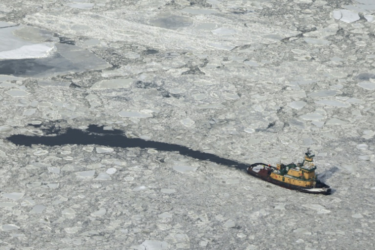 Le fleuve Hudson gelé à New York, le 28 janvier 2026 ( AFP / ANGELA WEISS )