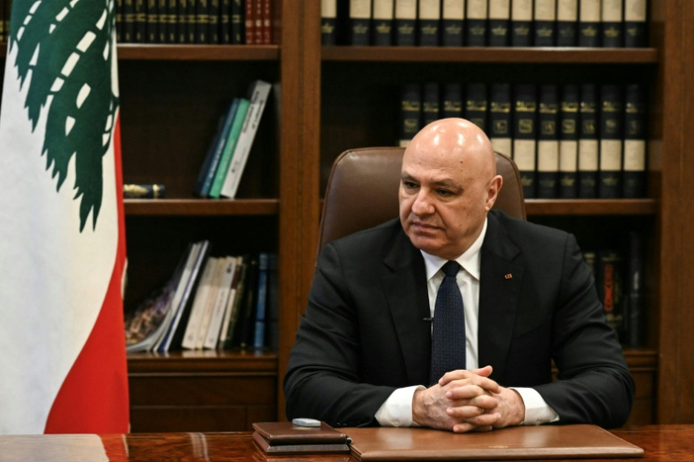 Le président libanais Joseph Aoun lors d'un entretien exclusif à l'AFP au palais présidentiel de Beyrouth, le 15 septembre 2026 ( AFP / JOSEPH EID )
