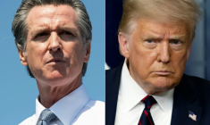 Montage photos du 23 janvier 2025 montrant le gouverneur de Californie Gavin Newsom (g) et le président américain Donald Trump ( AFP / SAUL LOEB )
