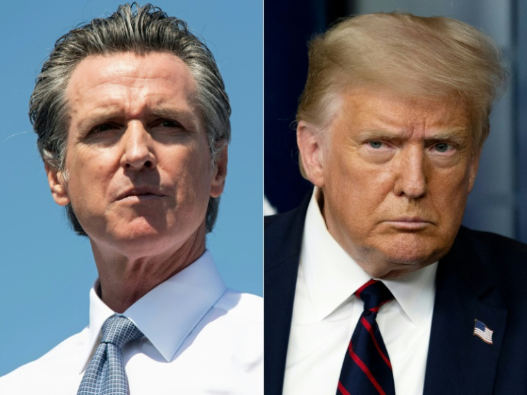 Montage photos du 23 janvier 2025 montrant le gouverneur de Californie Gavin Newsom (g) et le président américain Donald Trump ( AFP / SAUL LOEB )