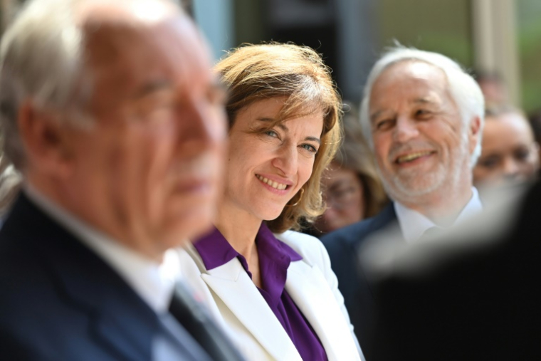 Juliette Méadel, ministre de la Ville, au centre, le 6 juin 2025 à Montpellier ( AFP / Sylvain THOMAS )