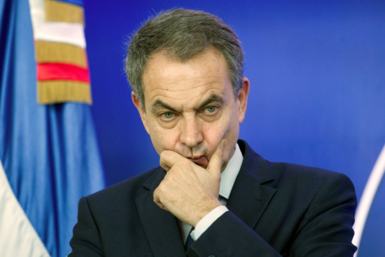 L'ex-Premier ministre espagnol José Luis Rodríguez Zapatero lors d'une conférence de presse au ministère des Affaires étrangères de la République dominicaine, à Saint-Domingue, le 7 février 2018 ( AFP / Erika SANTELICES )