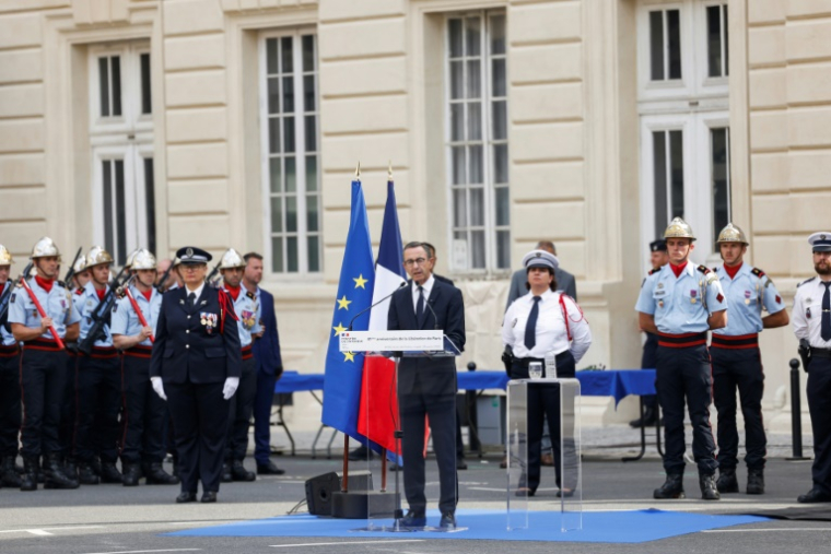 Le ministre de l'Intérieur Bruno Retailleau lors d'une cérémonie marquant le 81e anniversaire de la libération de Paris, le 26 août 2025 à la préfecture de police à Paris ( AFP / Xavier GALIANA )