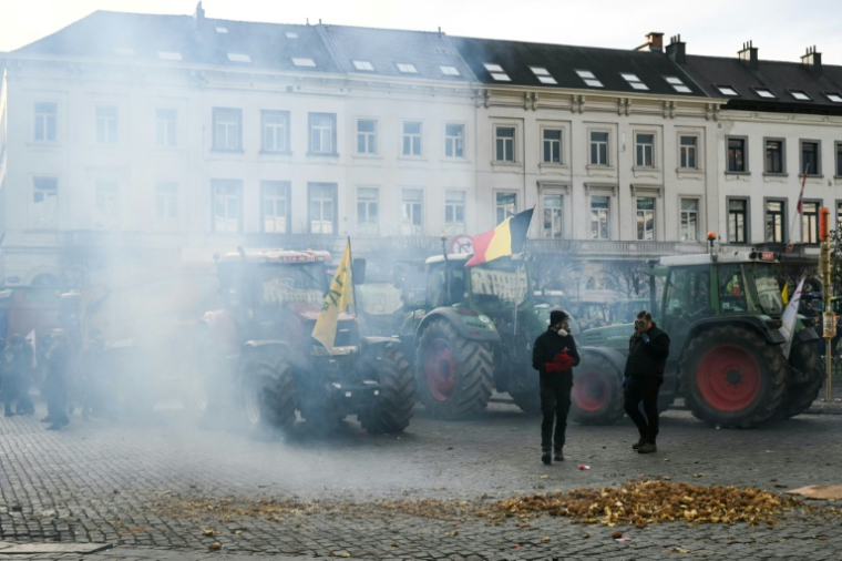 Manifestation d'agriculteurs européens à Bruxelles, le 18 décembre 2025 ( AFP / NICOLAS TUCAT )