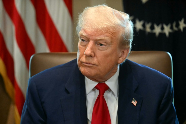 Le président américain Donald Trump lors d'une réunion de son gouvernement à la Maison Blanche, le 30 avril 2025 à Washington ( AFP / Jim WATSON )