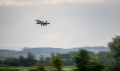 Un F-18 de l'armée suisse, en juin 2024 (illustration) ( AFP / FABRICE COFFRINI )