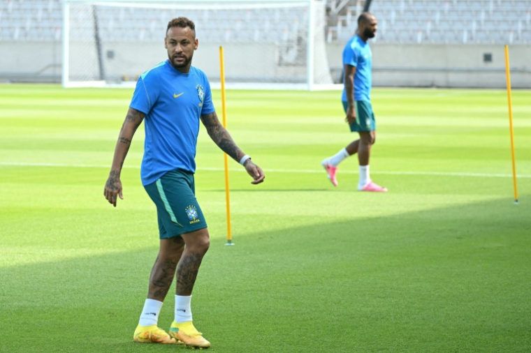 L'attaquant brésilien Neymar à  l'entraînement à Houston le 28 juin 2026 ( AFP / RONALDO SCHEMIDT )