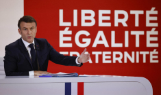 Conférence de presse d'Emmanuel Macron à Paris le 16 janvier 2024. ( AFP / LUDOVIC MARIN )