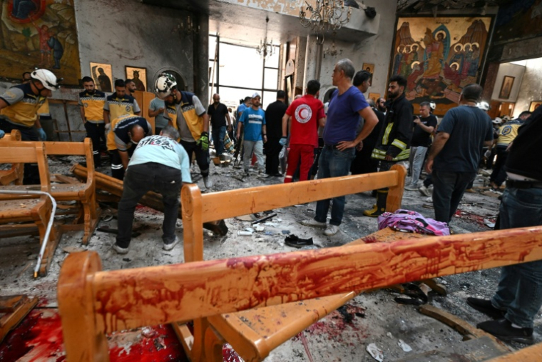 L'église Saint-Elie de Damas, dévastée par un attentat suicide le 22 juin 2025 ( AFP / LOUAI BESHARA )