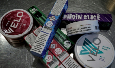 Produits à la nicotine en vente dans une boutique à Paris, le 19 décembre 2024 ( AFP / STEPHANE DE SAKUTIN )