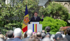 Le président français et coprince d'Andorre Emmanuel Macron le 28 avril 2026 à Andorre-la-Vieille ( POOL / Valentine CHAPUIS )