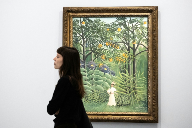 Le tableau "Femme se promenant dans une forêt exotique" de Henri Rousseau, lors d'une exposition consacrée au peintre au musée de l'Orangerie à Paris, le 20 mars 2026 ( AFP / ALAIN JOCARD )