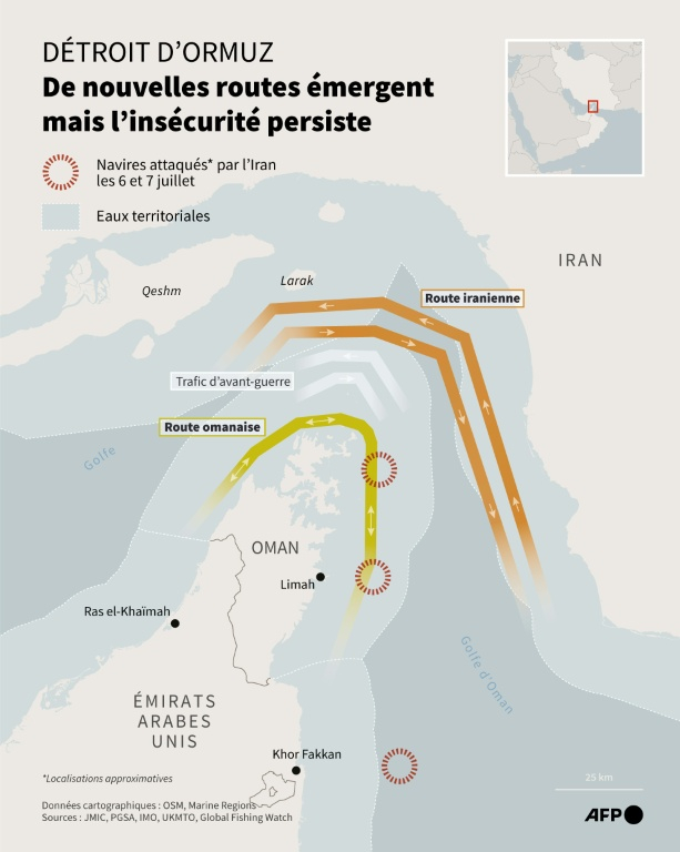 Détroit d'Ormuz : de nouvelles routes émergent mais l'insécurité persiste ( AFP / Nicholas SHEARMAN )