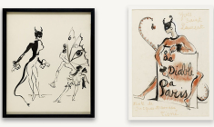 Deux dessins d'Yves Saint Laurent pour le livre pour enfants «Le Diable à Paris» de Jacques Damase. (© Cornette de Saint Cyr)