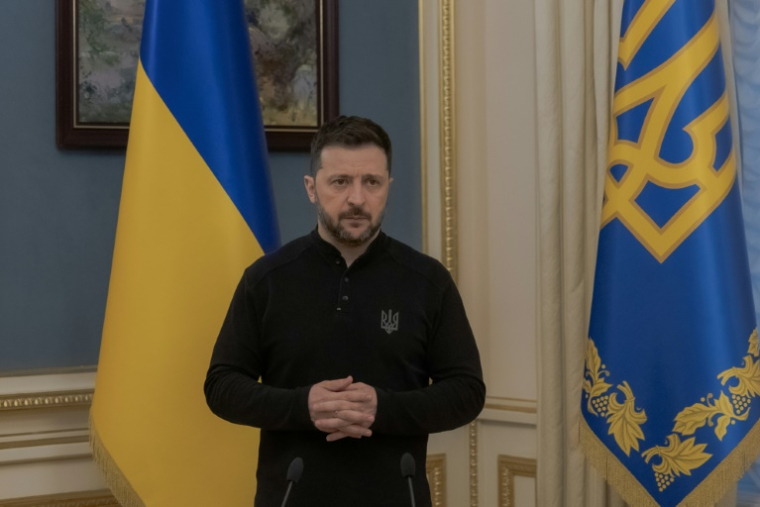 Le président ukrainien Volodymyr Zelensky lors d'une conférence de presse à Kiev, 4 avril 2025 (AFP / Roman Pilipey)