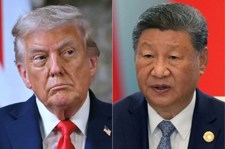 Portraits des présidents américain Donald Trump et chinois Xi Jinping  ( AFP / ANDREW CABALLERO-REYNOLDS )