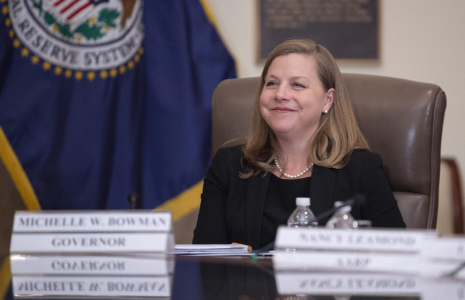 Michelle Bowman lors de l'événement "Fed Listens" au siège de la Réserve fédérale à Washington, le 4 octobre 2019.  ( AFP / ERIC BARADAT )