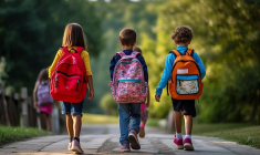 (Crédits photo : Adobe Stock - Ecoliers sur le chemin de la rentrée des classes avec de nouvelles fournitures)